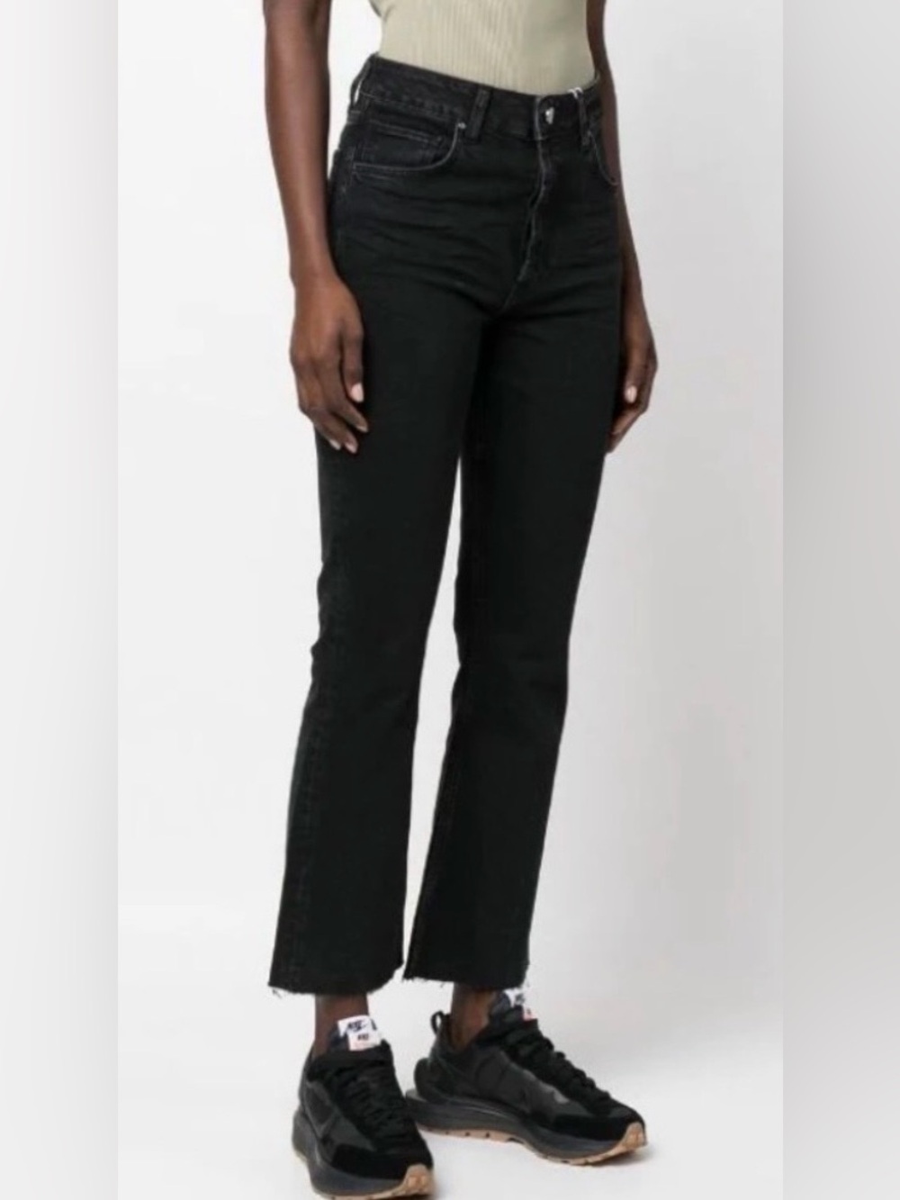 ANINE BING Lara High Rise Cropped Flare Jeans Black Size 30
